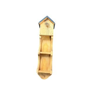 Rustic Wooden Birdhouse Wall Shelf Blue Roof Decorative Display Home‎ Decor